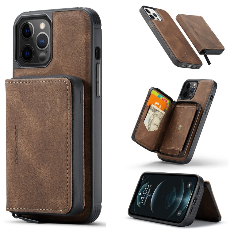 JEEHOOD Magnetic Zipper Flip Leather Case iPhone 12 / 12 Pro
