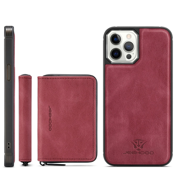 JEEHOOD Magnetic Zipper Flip Leather Case iPhone 12 / 12 Pro