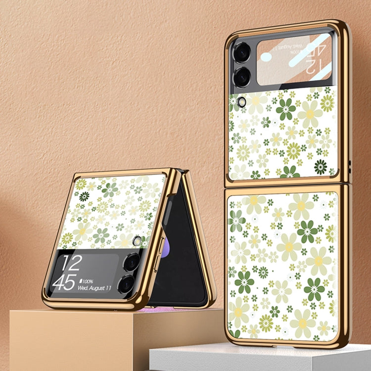 GKK Floral Pattern Electroplating Painted Glass Case Samsung Z Flip3
