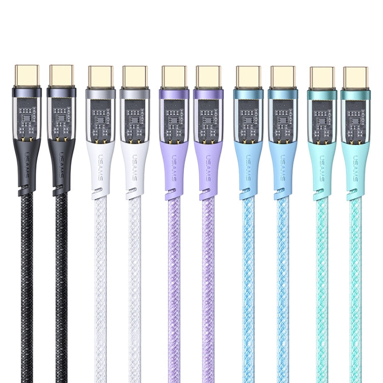 USAMS US-SJ574 Type-C / USB-C to Type-C / USB-C PD 100W Aluminum Alloy Transparent Charging Cata Cable, Length: 1.2m
