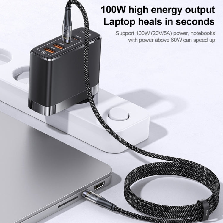 USAMS US-SJ574 Type-C / USB-C to Type-C / USB-C PD 100W Aluminum Alloy Transparent Charging Cata Cable, Length: 1.2m