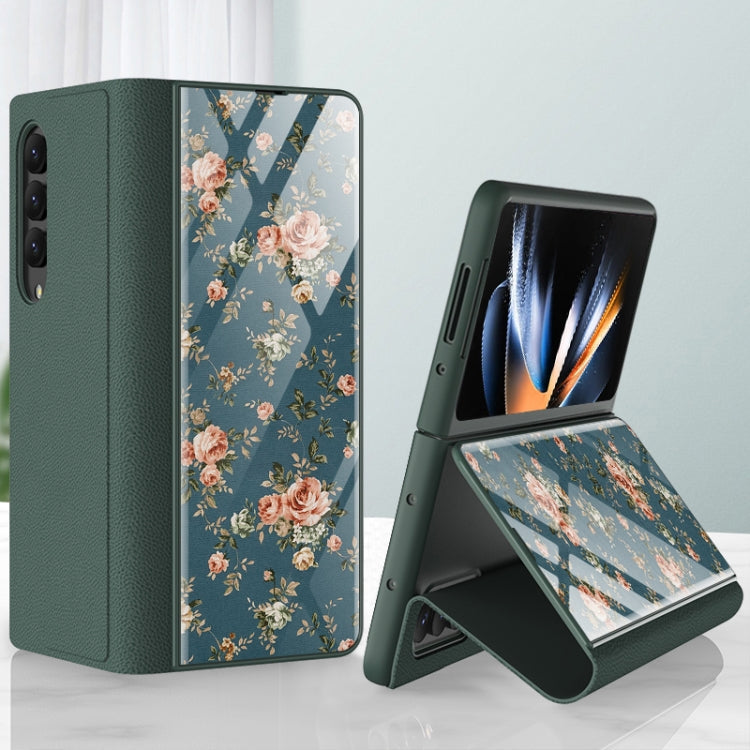 GKK Floral Pattern Electroplating Tempered Glass Leather Case Samsung Z Fold4