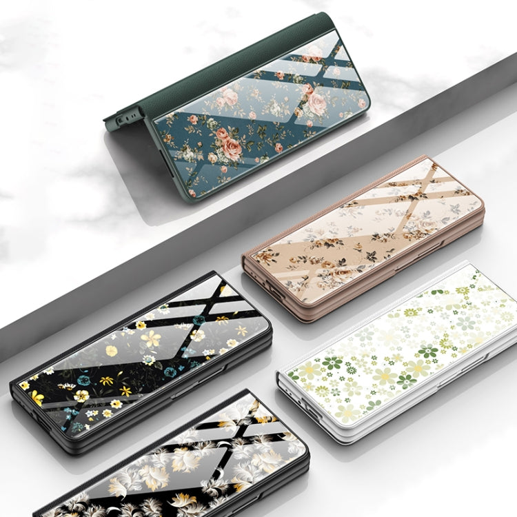 GKK Floral Pattern Electroplating Tempered Glass Leather Case Samsung Z Fold4