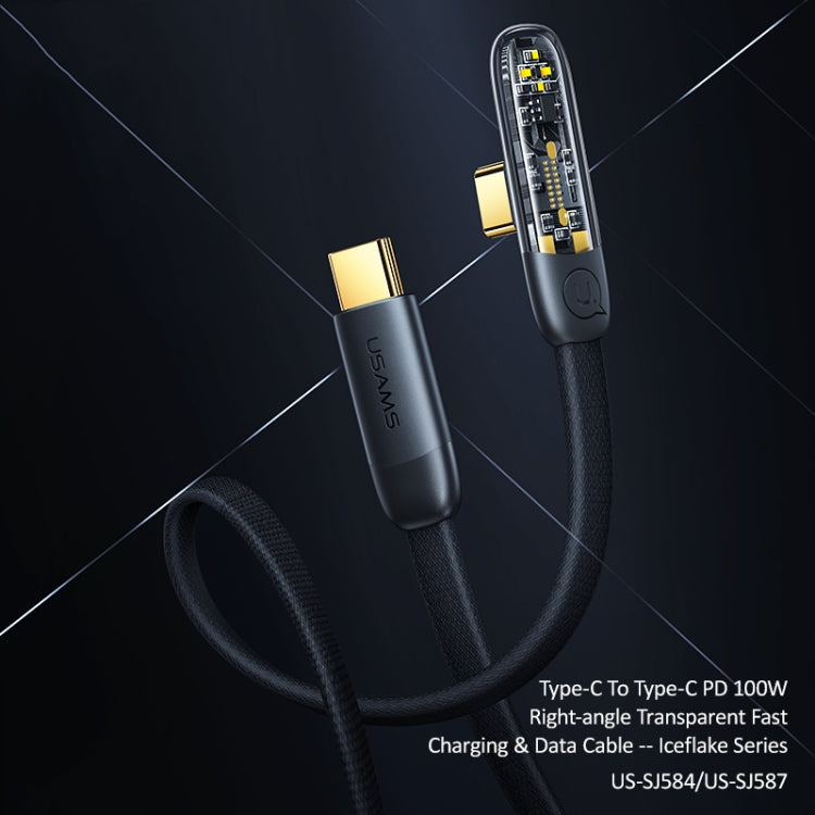 USAMS US-SJ584 PD 100W Iceflake Series Type-C to Type-C Right Angle Transparent Fast Charge Data Cable, Cable Length:1.2m