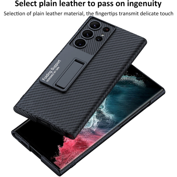 GKK Plain Leather Case with Holder Samsung S23 Ultra