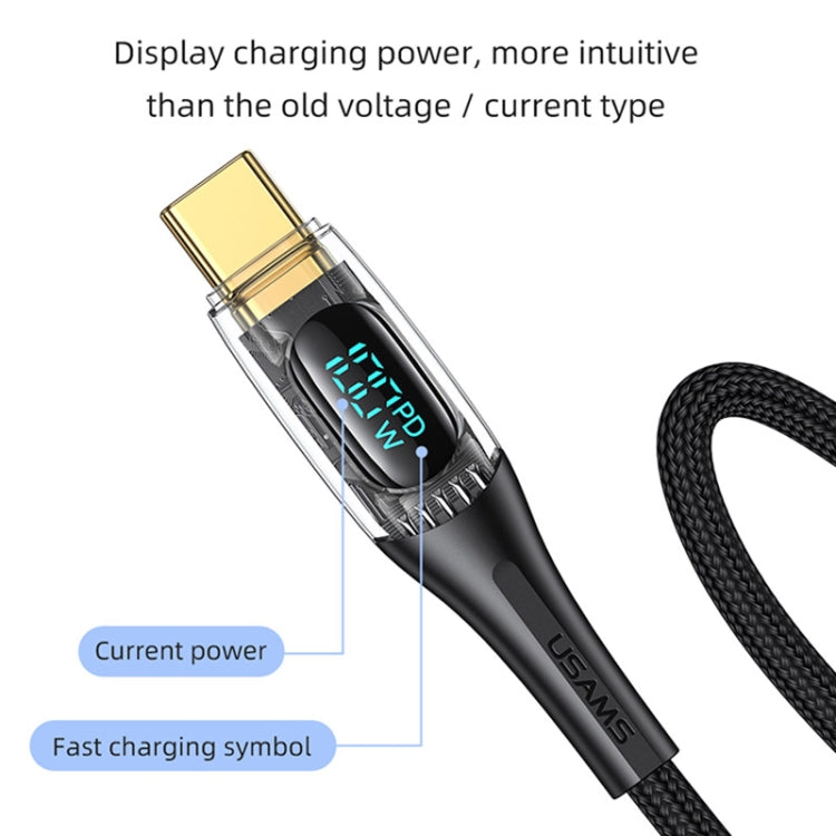 USAMS Type-C to Type-C PD100W Aluminum Alloy Transparent Digital Display Fast Charge Data Cable, Cable Length:2m