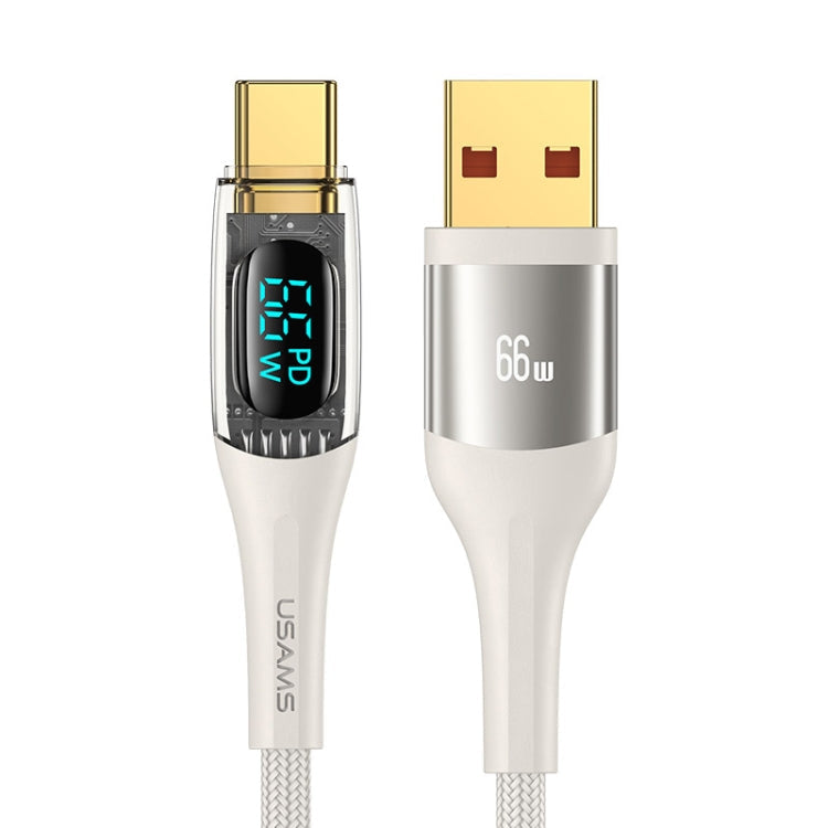 USAMS USB to Type-C 66W Aluminum Alloy Transparent Digital Display Fast Charge Data Cable, Cable Length:1.2m