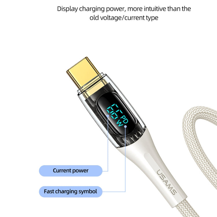 USAMS USB to Type-C 66W Aluminum Alloy Transparent Digital Display Fast Charge Data Cable, Cable Length:1.2m
