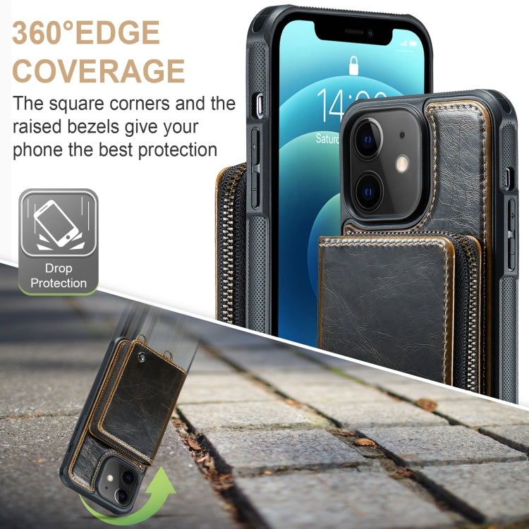 JEEHOOD Zipper Wallet Leather Case iPhone 12