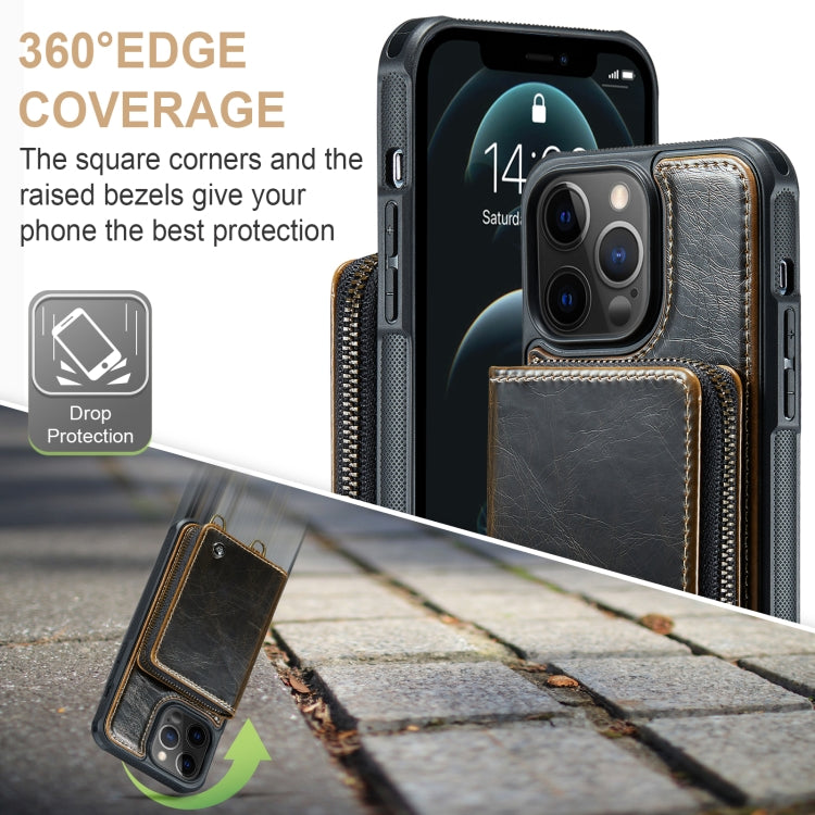 JEEHOOD Zipper Wallet Leather Case iPhone 12 Pro Max