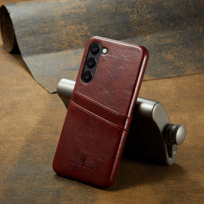 Fierre Shann Retro Oil Wax Texture Leather Case Samsung S22
