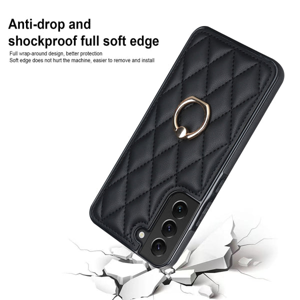 Rhombic Leather Case with Ring Holder Samsung S22