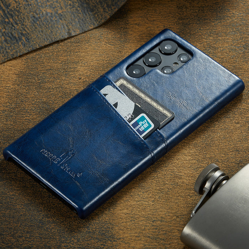 Fierre Shann Retro Oil Wax Texture Leather Case Samsung S22 Ultra