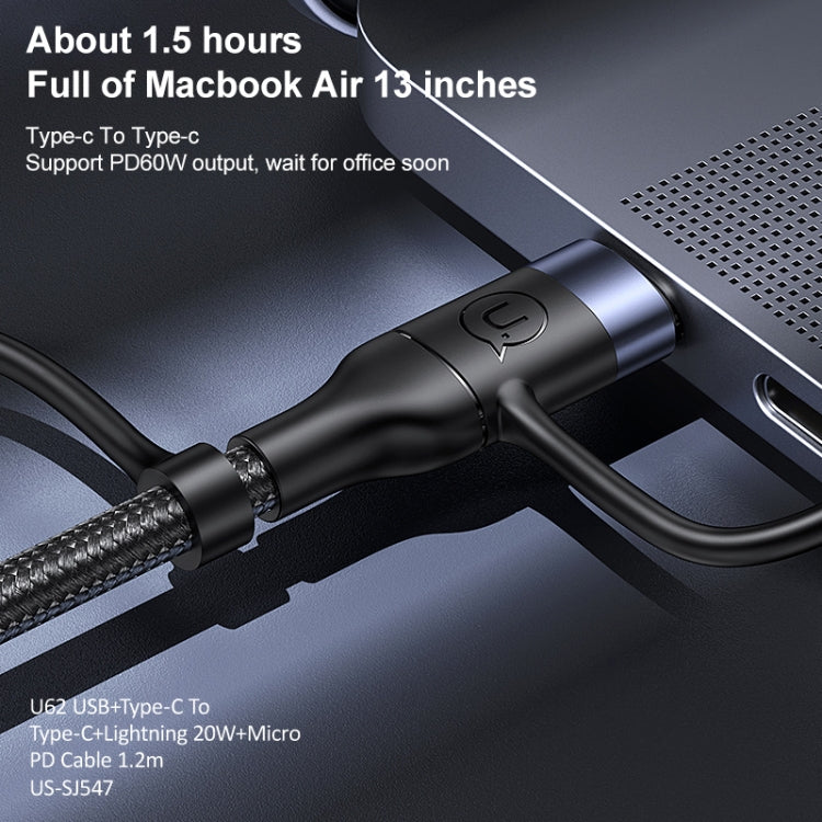USAMS US-SJ547 U62 USB + Type-C / USB-C toType-C / USB-C + 8 Pin + Micro Aluminum Alloy PD Fast Charging Data Cable, Length: 1.2m