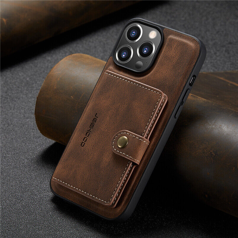 JEEHOOD Retro Magnetic Detachable Wallet Case iPhone 13 Pro
