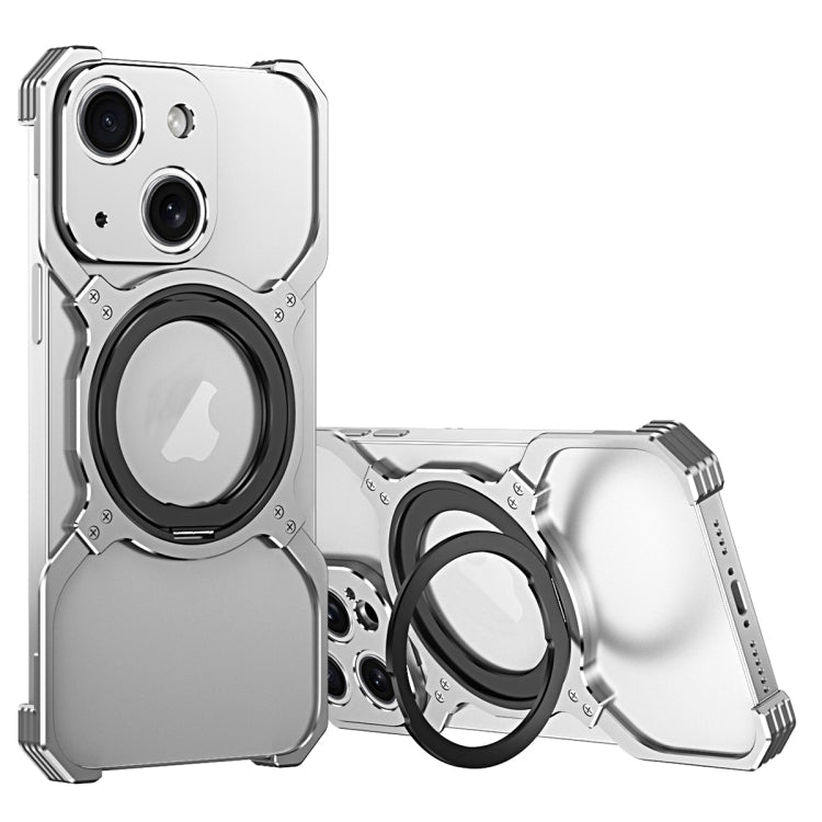 Mechanical Arm Borderless MagSafe Holder Metal Phone Case, For iPhone 15 Pro Max, For iPhone 15 Pro, For iPhone 15 Plus, For iPhone 15