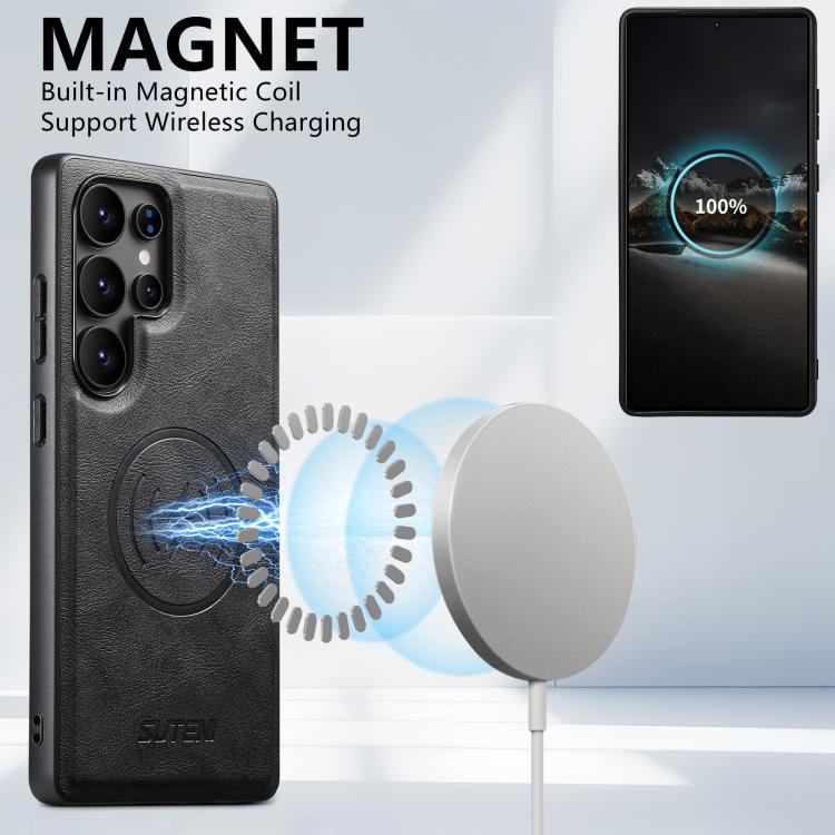 Suteni G5 Cowhide Leather Magnetic Phone Case, For Samsung Galaxy S25 Ultra 5G, For Samsung Galaxy S24 Ultra 5G, For Samsung Galaxy S23 Ultra 5G, For Samsung Galaxy S22 Ultra 5G