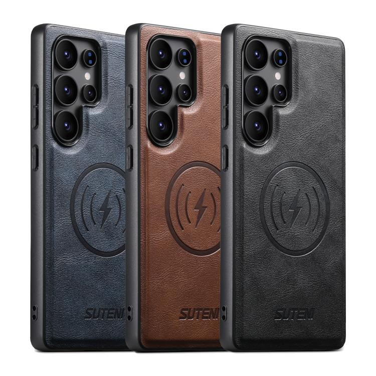 Suteni G5 Cowhide Leather Magnetic Phone Case, For Samsung Galaxy S25 Ultra 5G, For Samsung Galaxy S24 Ultra 5G, For Samsung Galaxy S23 Ultra 5G, For Samsung Galaxy S22 Ultra 5G