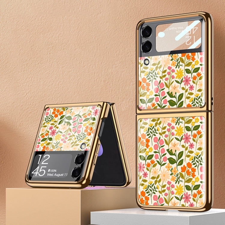 GKK Floral Pattern Electroplating Painted Glass Case Samsung Z Flip3