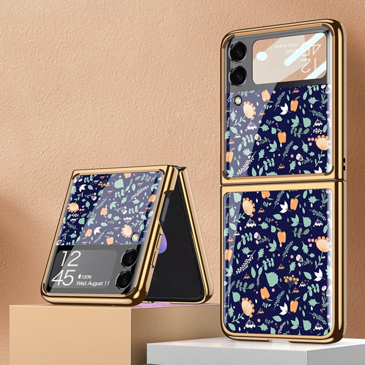 GKK Floral Pattern Electroplating Painted Glass Case Samsung Z Flip3