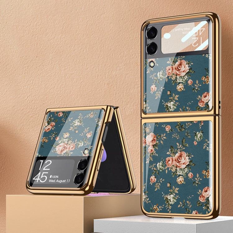 GKK Floral Pattern Electroplating Painted Glass Case Samsung Z Flip3