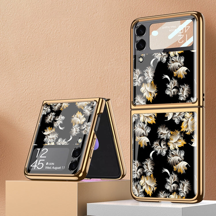 GKK Floral Pattern Electroplating Painted Glass Case Samsung Z Flip3