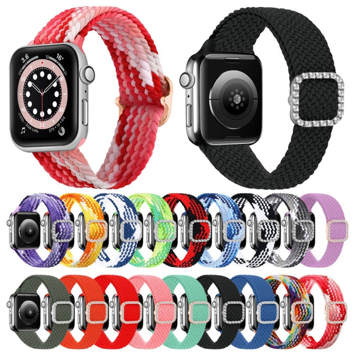 Nylon Braided Elasticity Diamond Buckle Band For Apple Watch (Solid)