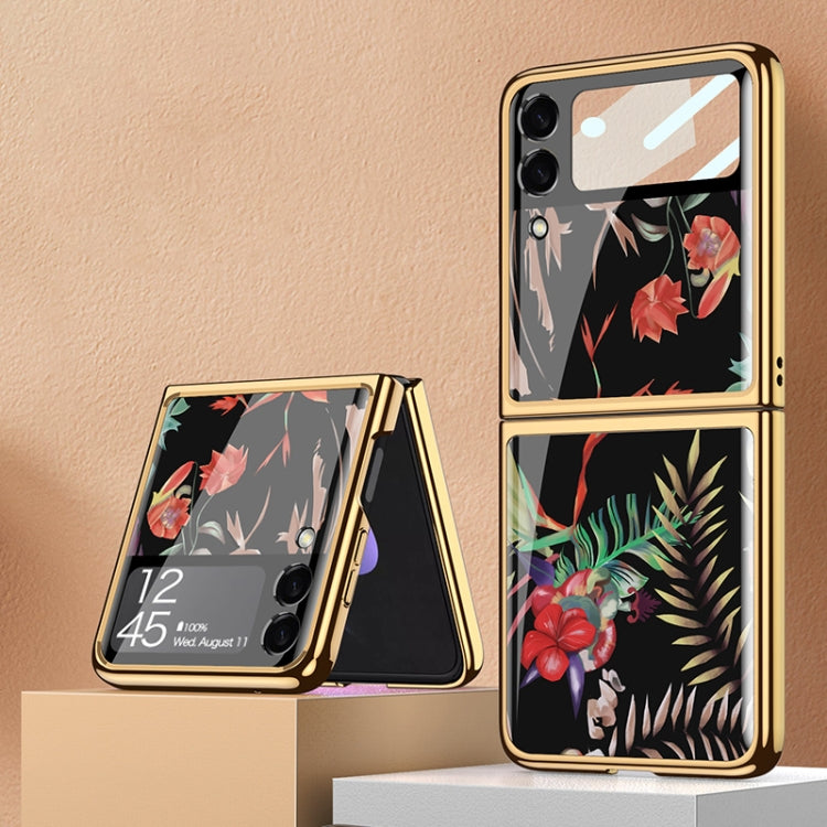 GKK Floral Pattern Electroplating Painted Glass Case Samsung Z Flip3