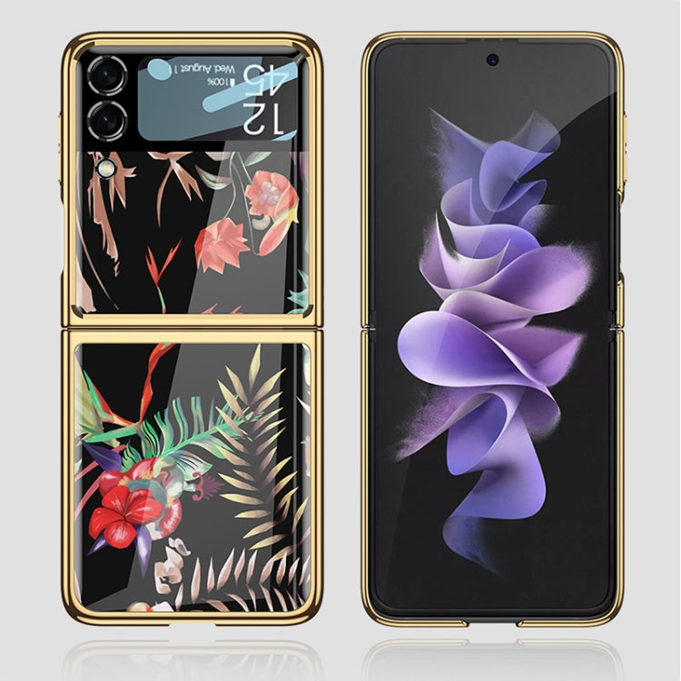 GKK Floral Pattern Electroplating Painted Glass Case Samsung Z Flip3