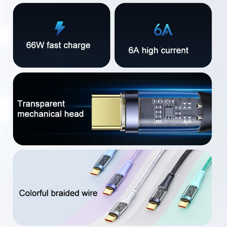 USAMS US-SJ572 Type-C / USB-C 66W Aluminum Alloy Transparent Charging Cata Cable, Length: 1.2m