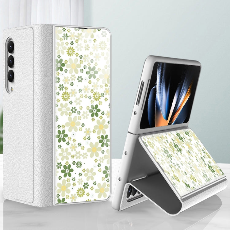 GKK Floral Pattern Electroplating Tempered Glass Leather Case Samsung Z Fold4