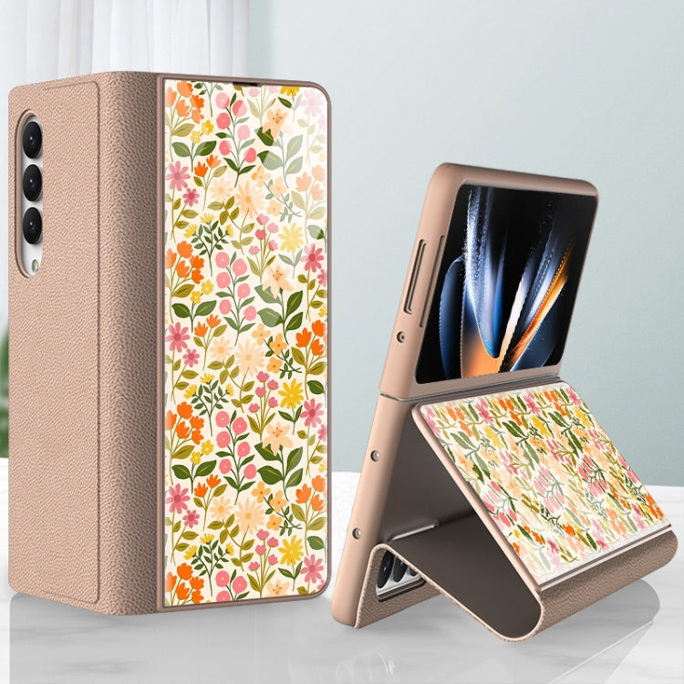 GKK Floral Pattern Electroplating Tempered Glass Leather Case Samsung Z Fold4