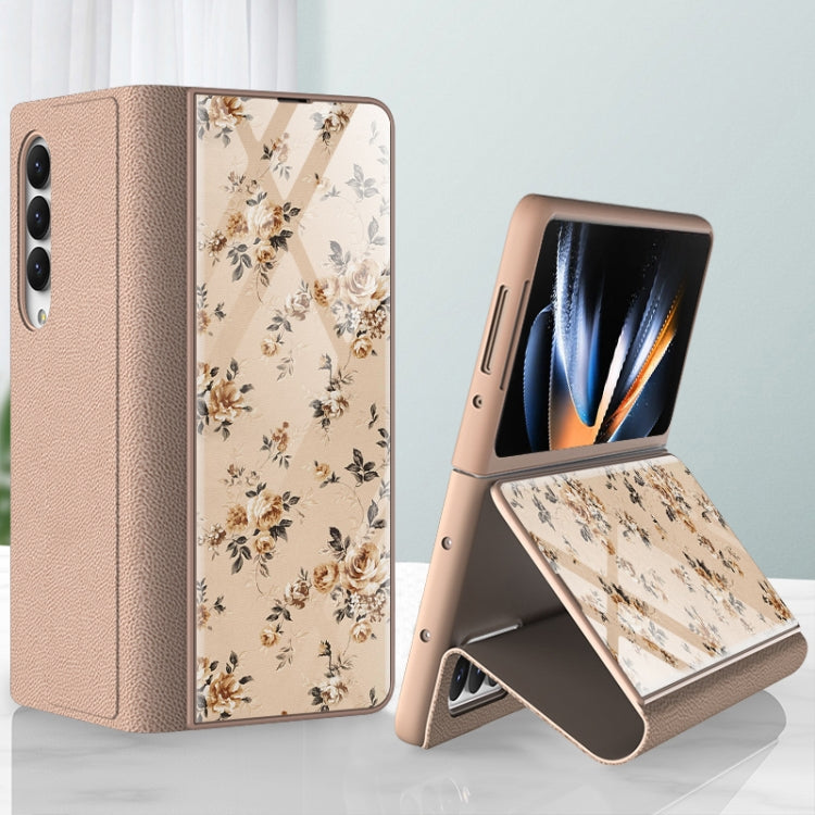 GKK Floral Pattern Electroplating Tempered Glass Leather Case Samsung Z Fold4