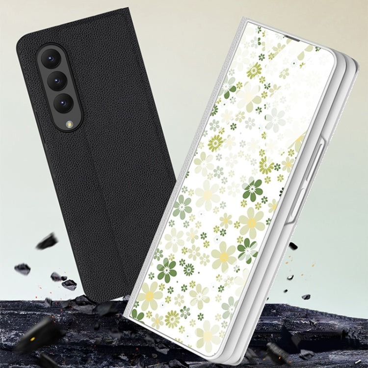 GKK Floral Pattern Electroplating Tempered Glass Leather Case Samsung Z Fold4