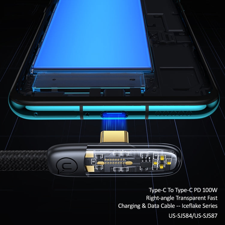 USAMS US-SJ584 PD 100W Iceflake Series Type-C to Type-C Right Angle Transparent Fast Charge Data Cable, Cable Length:1.2m