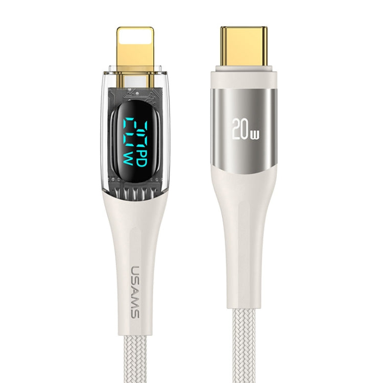 USAMS Type-C to 8 Pin PD20W Aluminum Alloy Transparent Digital Display Fast Charge Data Cable, Cable Length:1.2m