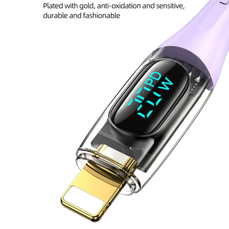 USAMS Type-C to 8 Pin PD20W Aluminum Alloy Transparent Digital Display Fast Charge Data Cable, Cable Length:1.2m