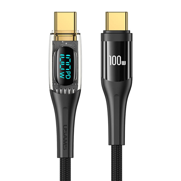 USAMS Type-C to Type-C PD100W Aluminum Alloy Transparent Digital Display Fast Charge Data Cable, Cable Length:1.2m
