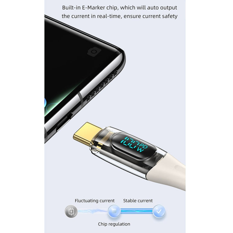 USAMS Type-C to Type-C PD100W Aluminum Alloy Transparent Digital Display Fast Charge Data Cable, Cable Length:1.2m