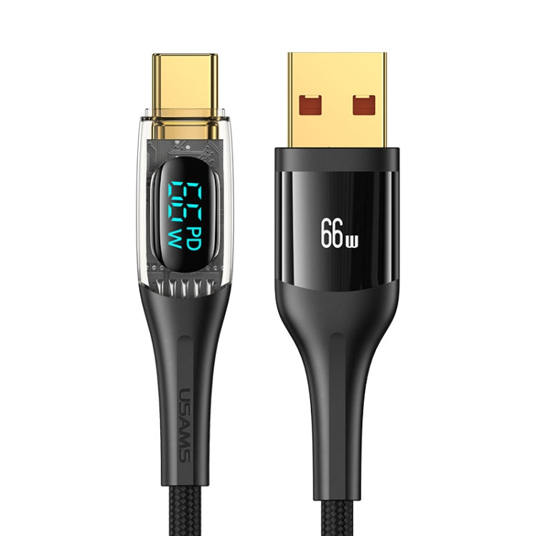 USAMS USB to Type-C 66W Aluminum Alloy Transparent Digital Display Fast Charge Data Cable, Cable Length:1.2m