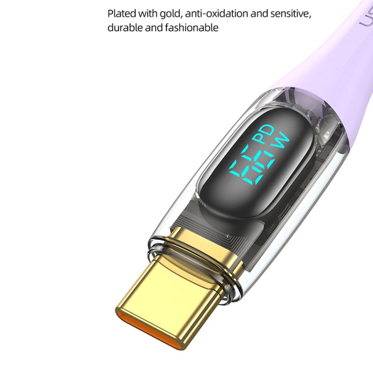 USAMS USB to Type-C 66W Aluminum Alloy Transparent Digital Display Fast Charge Data Cable, Cable Length:1.2m