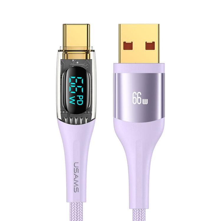 USAMS USB to Type-C 66W Aluminum Alloy Transparent Digital Display Fast Charge Data Cable, Cable Length:2m