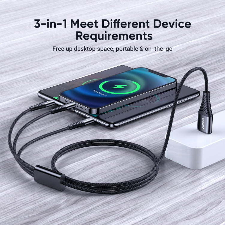 JOYROOM 3A 3 In 1 USB to Lightning + Micro USB + Type-C 1.2m Fast Charging Data Cable S-1230G4