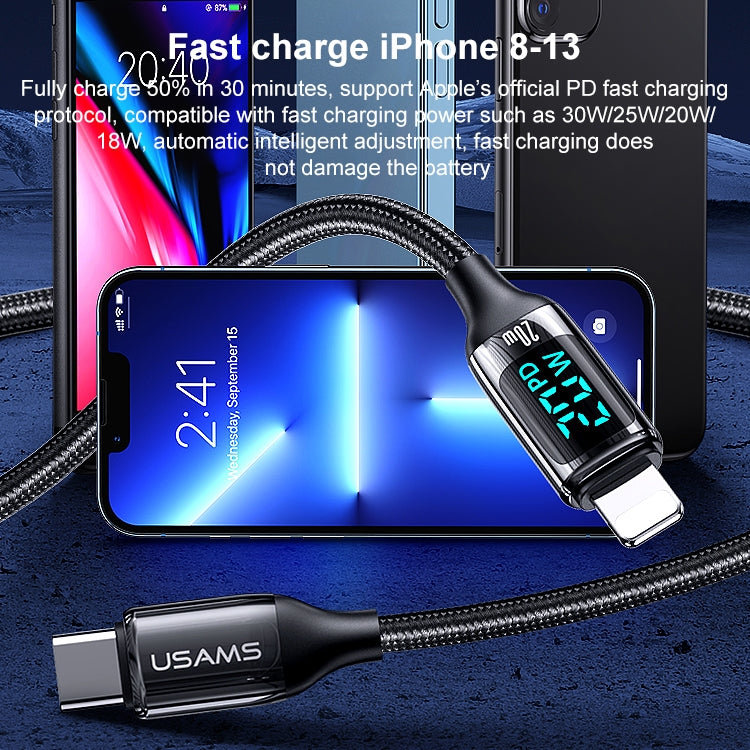 USAMS US-SJ545 U78 Type-C / USB-C to 8 Pin PD Aluminum Alloy Digital Display Fast Charging Data Cable, Length: 1.2m